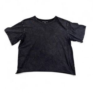Caution to the Wind Black Cropped Tee Women's M Acid Wash Raw Hem Grunge